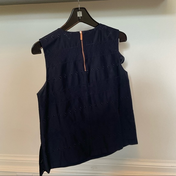 Ted Baker London Navy Tank Eyelet Blouse with Ruffles and Rose Gold Zipper - Picture 2 of 3